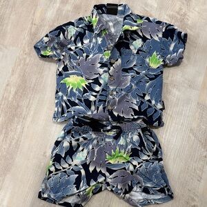 Volcom Navy, Gray & Bright Green Tropical Kids Pajama Set